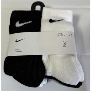 NEW Nike Pack of 6 Crew Socks Boys XS Shoe Size 10C-3Y White Black Gray